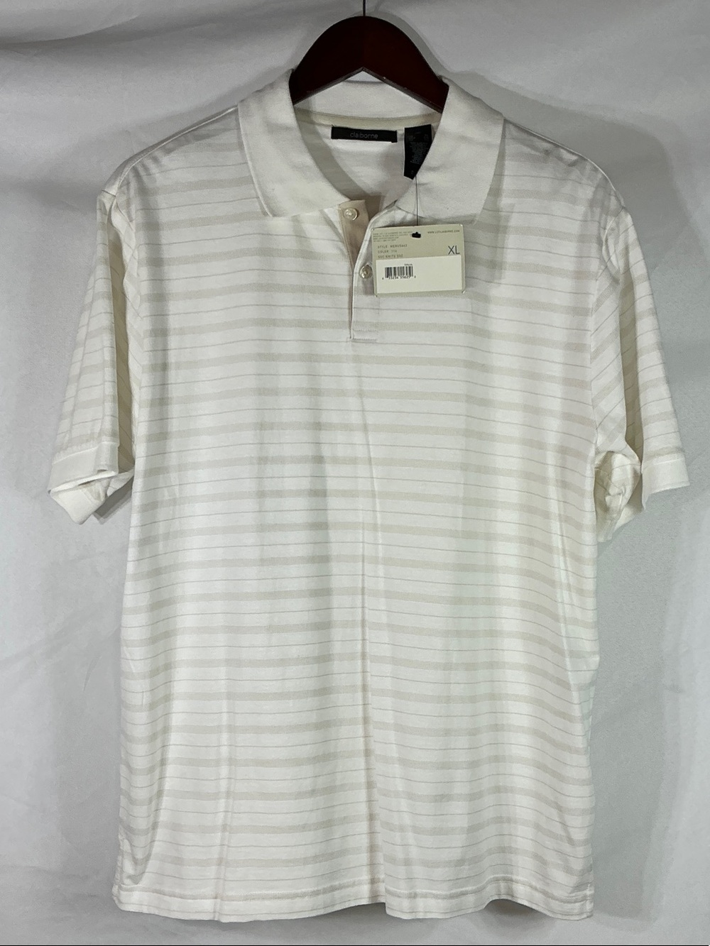 Claiborne Men's Cream and Tan Striped Polo Size XL NWT